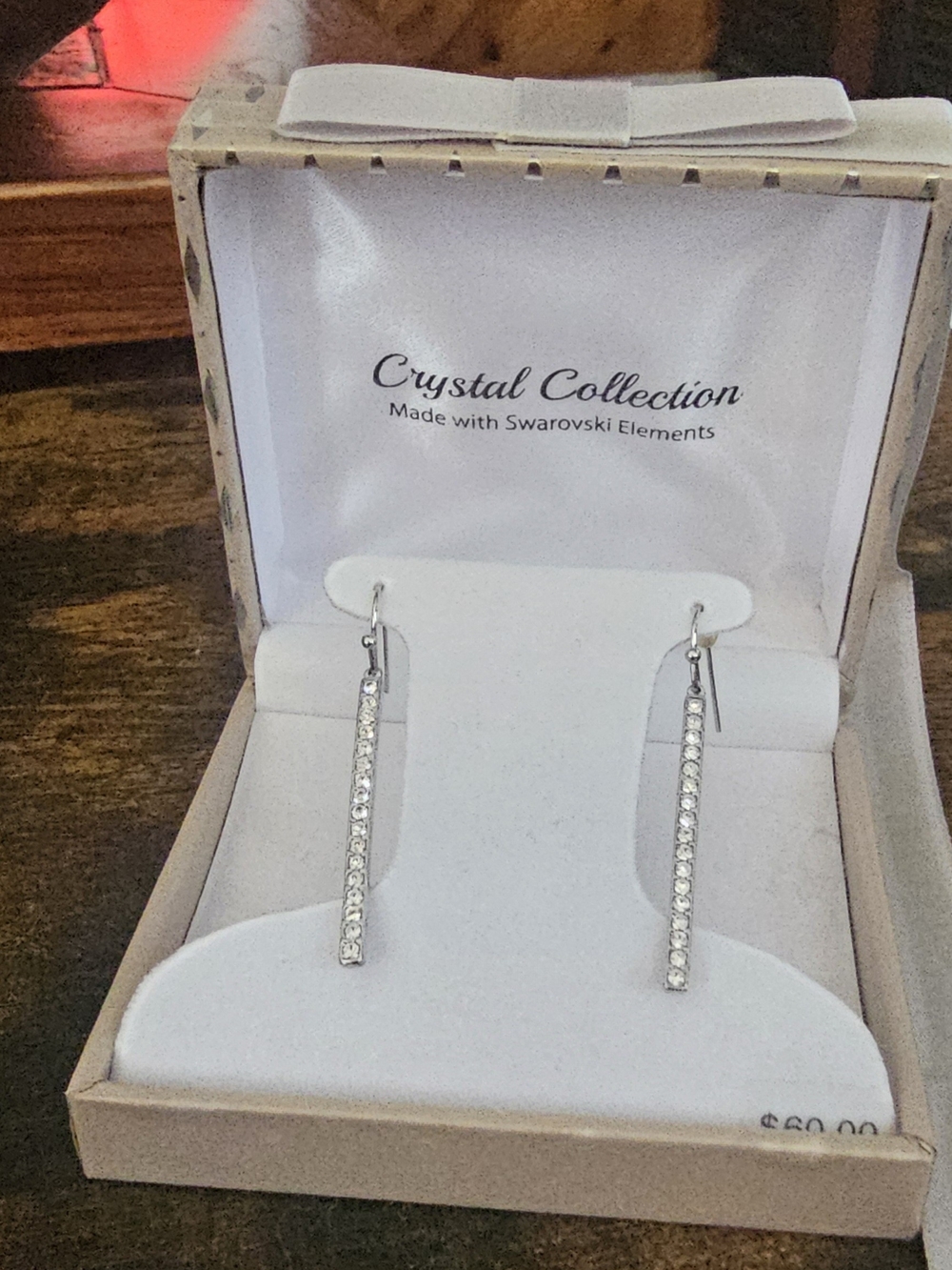 Silver Bar Drop Earrings with Clear Crystals